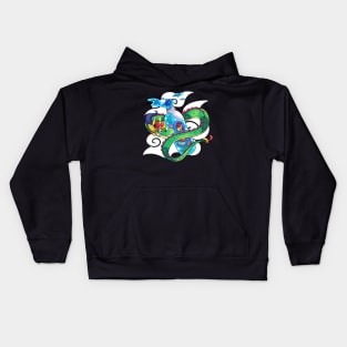 the dragon and a bottle of fish Kids Hoodie